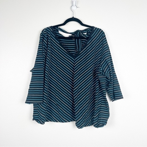 Lane‎ Bryant Striped Tie Back 3/4 Sleeve Blouse - Picture 1 of 5